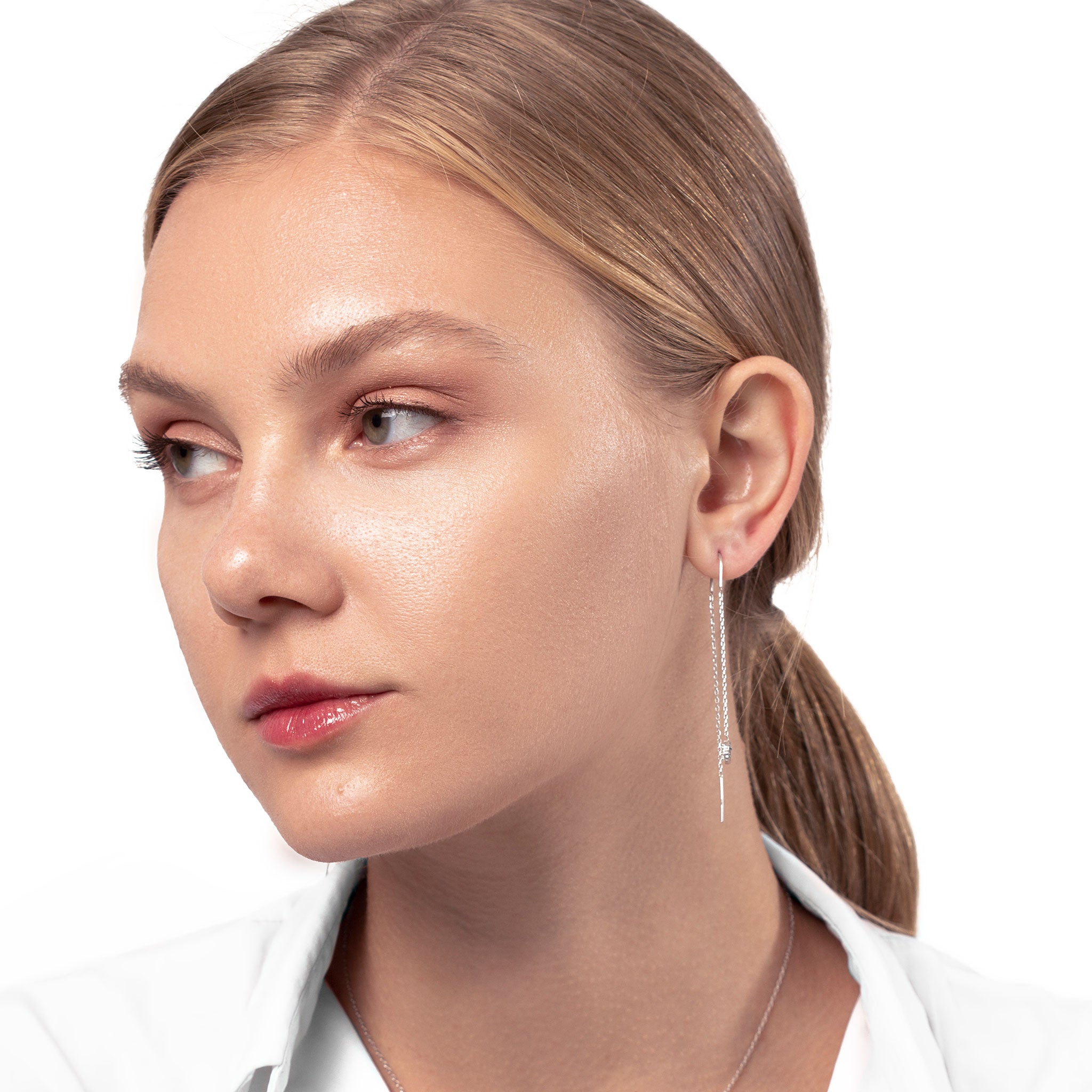 Ohrring mit Kette Zirkonia | 925 Silberschmuck | Gold und Silber