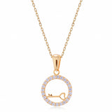Gold Kette mit rundem Anhänger mit Herz Schlüssel und Zirkonia Steinen