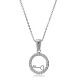 Silber Kette mit rundem Anhänger mit Herz Schlüssel und Zirkonia Steinen