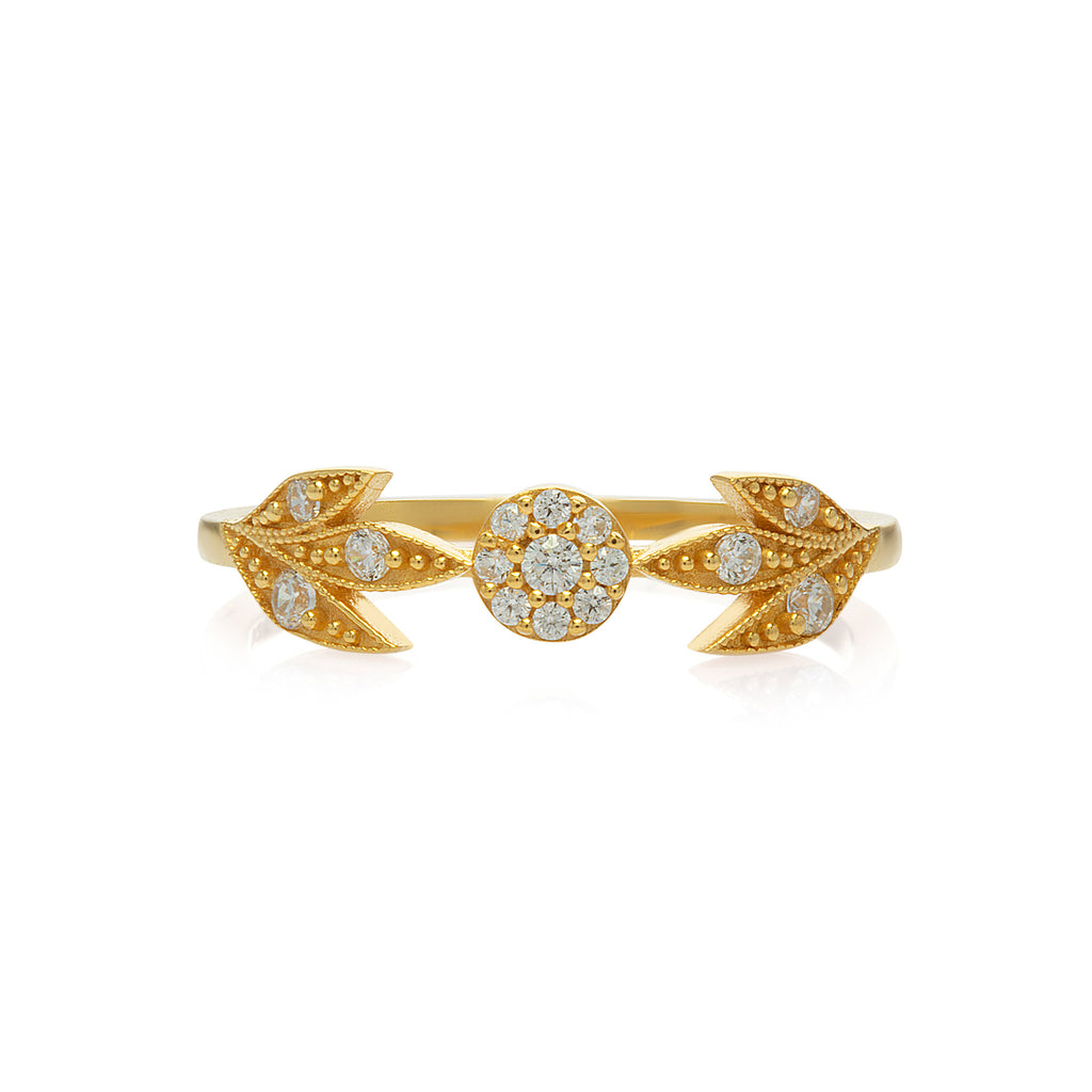 Ring „Vintage Flora“ aus 925 Silber – Ornament Ring mit floraler Struktur, vergoldet Zirkonia Stein