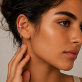 Silber Earcuff mit Kette moderner Ohrschmuck an Frau Roségold