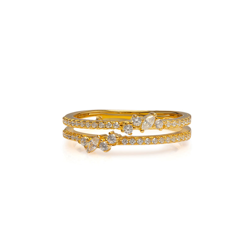 Gold Ring doppelreihig mit Zirkonia Steinen