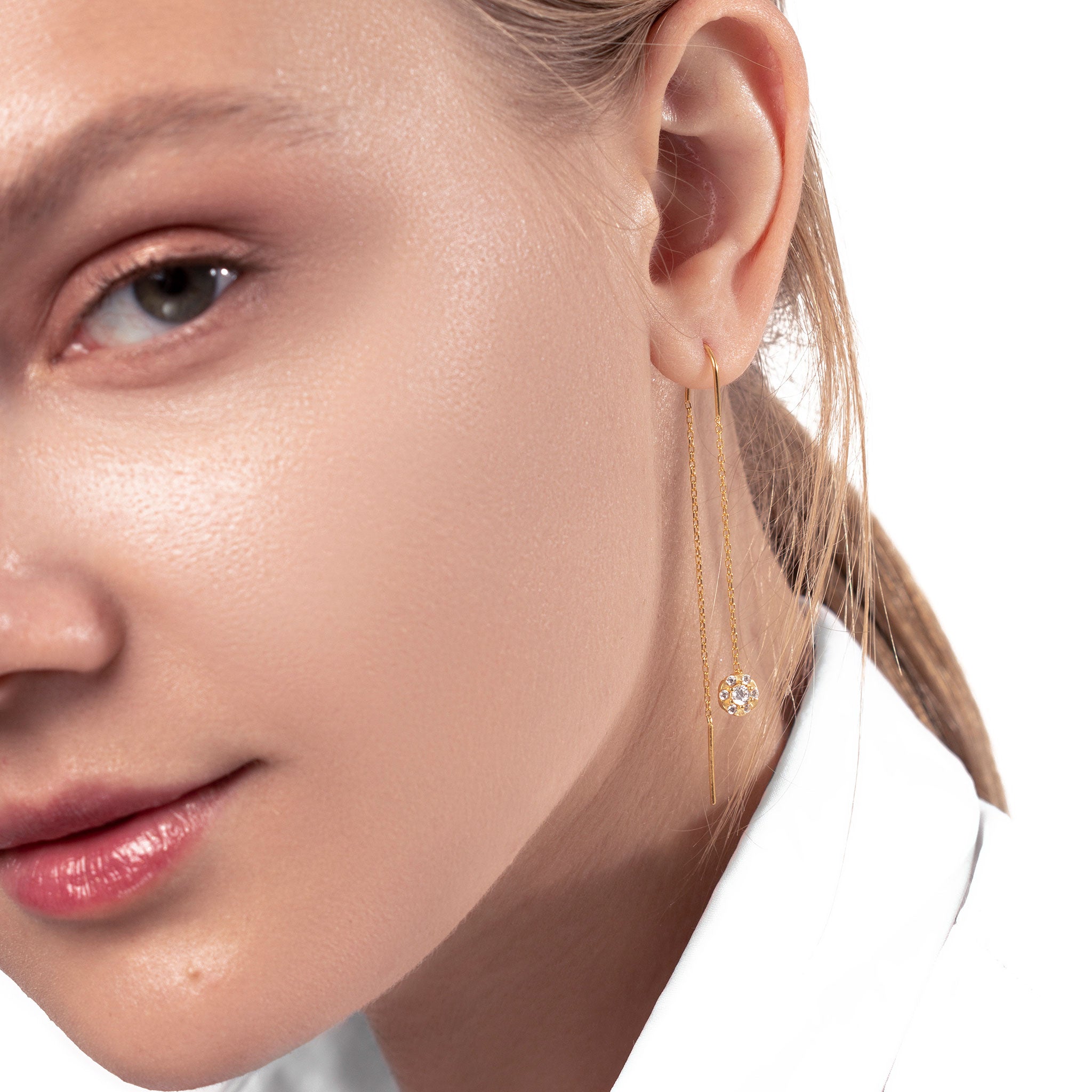 Ohrring mit Kette Zirkonia | 925 Silberschmuck | Gold und Silber