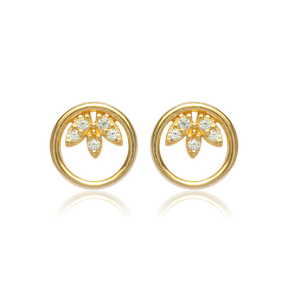 Kleine Gold Ohrringe in Kreis Form mit Zirkonia Steinen