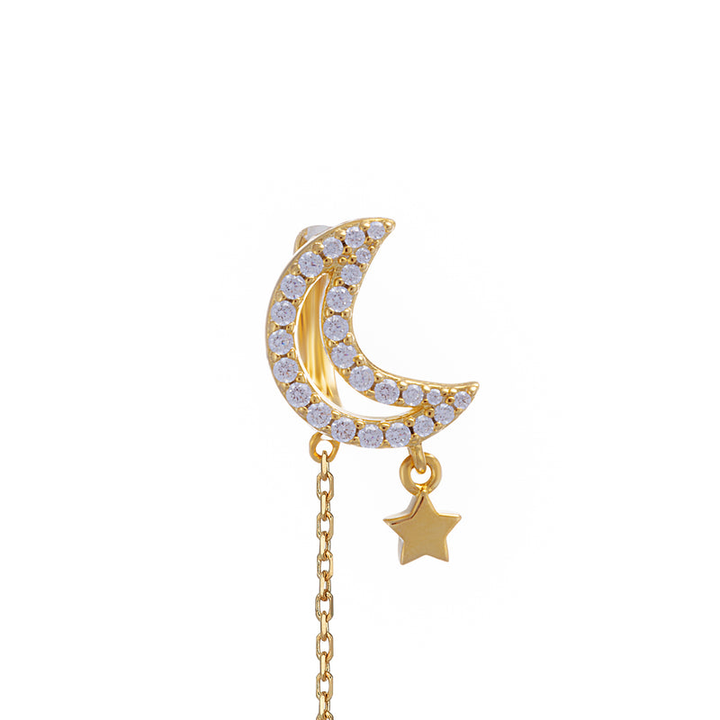 Gold Ohrring mit Zirkonia Steinen in Mond Form