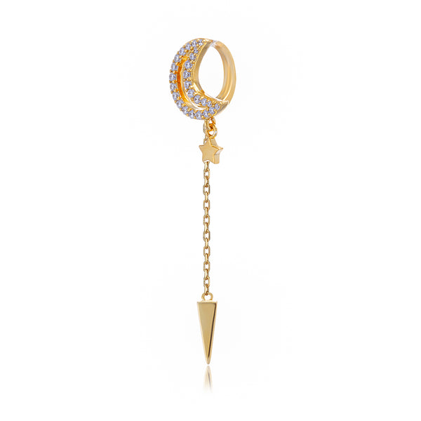 Gold Ohrring mit Zirkonia Steinen in Mond Form