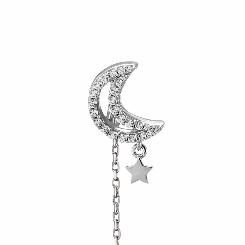 Silber Ohrring mit Zirkonia Steinen in Mond Form