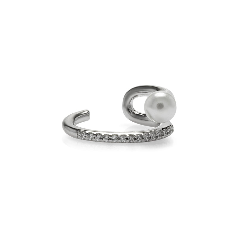 Silber Earcuff mit einer Perle und Zierkonia Steinen