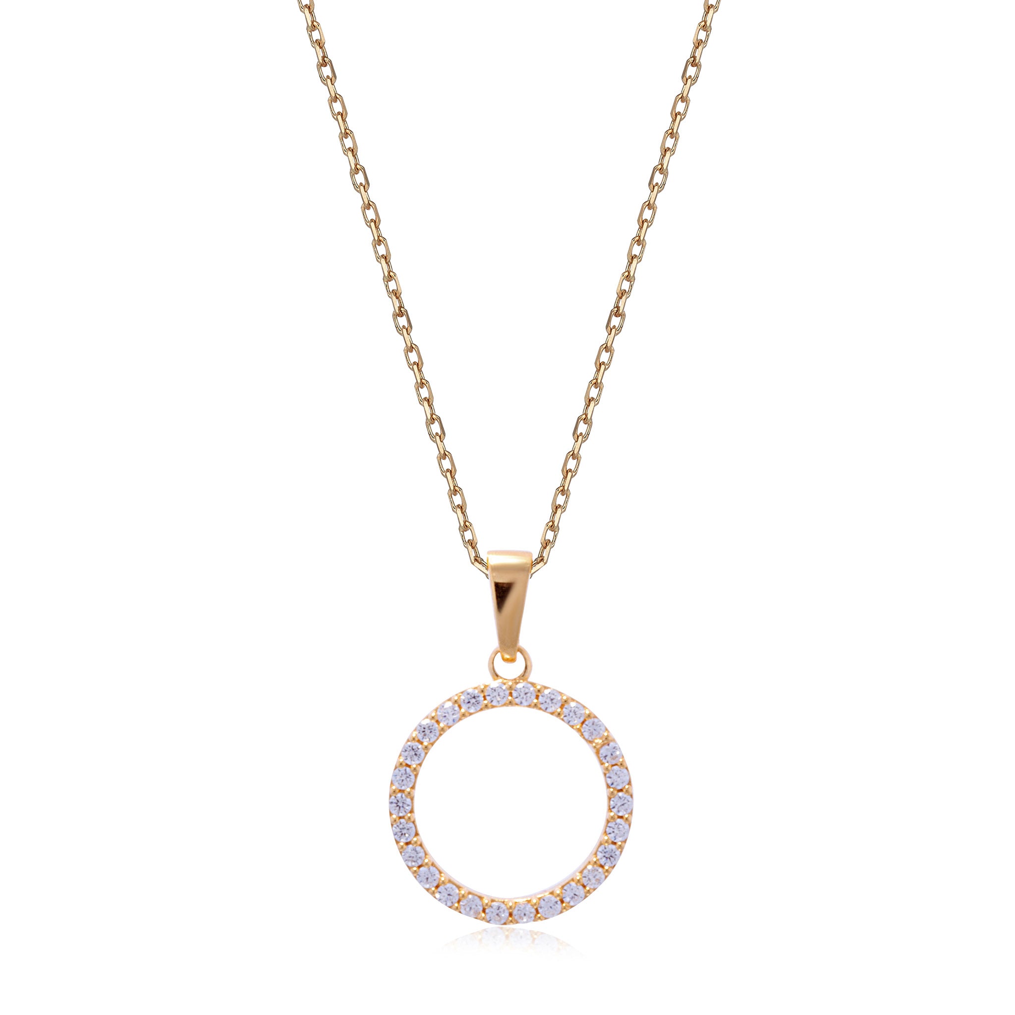 Gold Kette mit Kreis Anhänger und Zirkonia Steinen