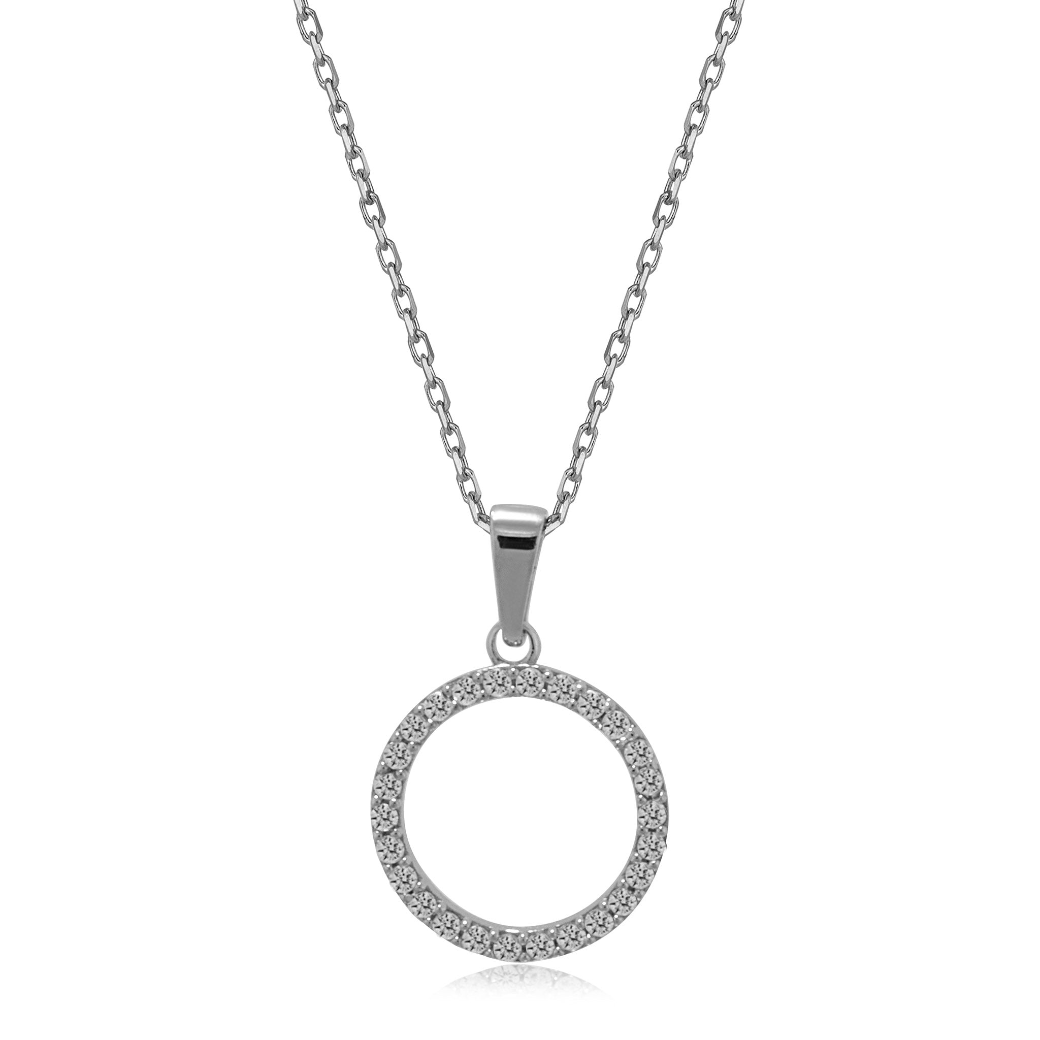 Silber Kette mit Kreis Anhänger und Zirkonia Steinen 