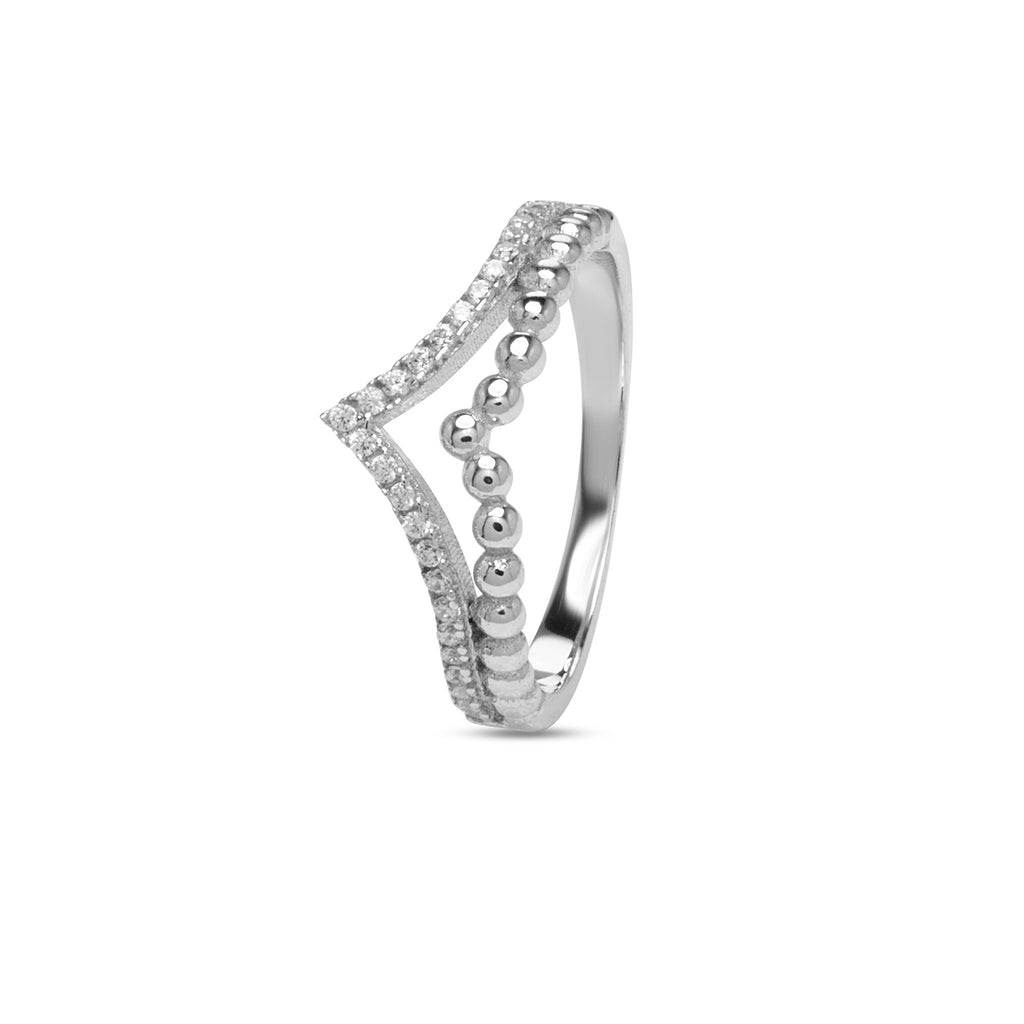Detail Zirkonia V Ring 925 Silber – Chevron Design