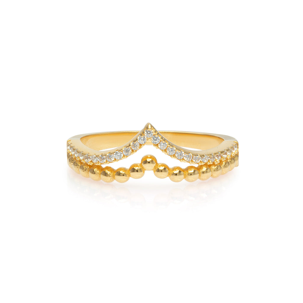 V Shape Ring 925 Silber – Zirkonia Ring mit spitzer Form vergoldet